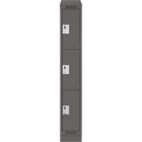 Clean Line Lockers, 3 -tier, 12" x 18" x 82", Steel, Charcoal, Rivet (Assembled) Auto-Cam