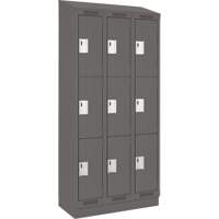 Clean Line Lockers, 3 -tier, Bank of 3, 36" x 18" x 82", Steel, Charcoal, Rivet (Assembled) Auto-Cam