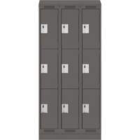 Clean Line Lockers, 3 -tier, Bank of 3, 36" x 18" x 82", Steel, Charcoal, Rivet (Assembled) Auto-Cam