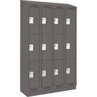 Clean Line Lockers, 3 -tier, Bank of 4, 48" x 18" x 82", Steel, Charcoal, Rivet (Assembled) Auto-Cam