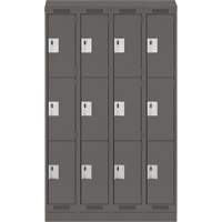 Clean Line Lockers, 3 -tier, Bank of 4, 48" x 18" x 82", Steel, Charcoal, Rivet (Assembled) Auto-Cam