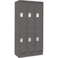 Clean Line Lockers, 2 -tier, Bank of 3, 36" x 18" x 76", Steel, Charcoal, Rivet (Assembled) Auto-Cam