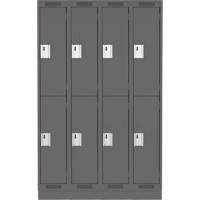 Clean Line Lockers, 2 -tier, Bank of 4, 48" x 18" x 76", Steel, Charcoal, Rivet (Assembled) Auto-Cam