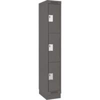 Clean Line Lockers, 3 -tier, 12" x 18" x 76", Steel, Charcoal, Rivet (Assembled) Auto-Cam