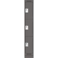 Clean Line Lockers, 3 -tier, 12" x 18" x 76", Steel, Charcoal, Rivet (Assembled) Auto-Cam