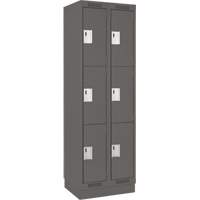 Clean Line Lockers, 3 -tier, Bank of 2, 24" x 18" x 76", Steel, Charcoal, Rivet (Assembled) Auto-Cam