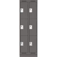 Clean Line Lockers, 3 -tier, Bank of 2, 24" x 18" x 76", Steel, Charcoal, Rivet (Assembled) Auto-Cam