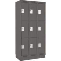Clean Line Lockers, 3 -tier, Bank of 3, 36" x 18" x 76", Steel, Charcoal, Rivet (Assembled) Auto-Cam