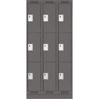 Clean Line Lockers, 3 -tier, Bank of 3, 36" x 18" x 76", Steel, Charcoal, Rivet (Assembled) Auto-Cam