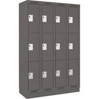 Clean Line Lockers, 3 -tier, Bank of 4, 48" x 18" x 76", Steel, Charcoal, Rivet (Assembled) Auto-Cam