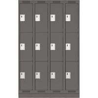 Clean Line Lockers, 3 -tier, Bank of 4, 48" x 18" x 76", Steel, Charcoal, Rivet (Assembled) Auto-Cam