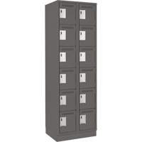 Clean Line Lockerette, 6 -tier, Bank of 2, 24" x 18" x 76", Steel, Charcoal, Rivet (Assembled) Auto-Cam