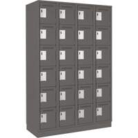 Clean Line Lockerette, 6 -tier, Bank of 4, 48" x 18" x 76", Steel, Charcoal, Rivet (Assembled) Auto-Cam
