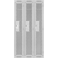 Clean Line Lockers, Bank of 3, 36" x 12" x 72", Steel, Grey, Rivet (Assembled), Perforated Auto-Cam