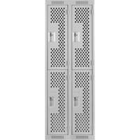 Clean Line Lockers, 2 -tier, Bank of 2, 24" x 12" x 72", Steel, Grey, Rivet (Assembled), Perforated Auto-Cam