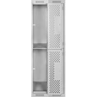 Clean Line Lockers, 2 -tier, Bank of 2, 24" x 12" x 72", Steel, Grey, Rivet (Assembled), Perforated Auto-Cam
