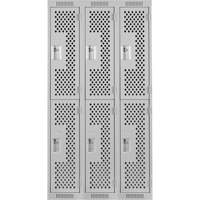 Clean Line Lockers, 2 -tier, Bank of 3, 36" x 12" x 72", Steel, Grey, Rivet (Assembled), Perforated Auto-Cam