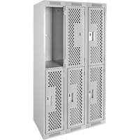 Clean Line Lockers, 2 -tier, Bank of 3, 36" x 12" x 72", Steel, Grey, Rivet (Assembled), Perforated Auto-Cam