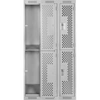 Clean Line Lockers, 2 -tier, Bank of 3, 36" x 12" x 72", Steel, Grey, Rivet (Assembled), Perforated Auto-Cam