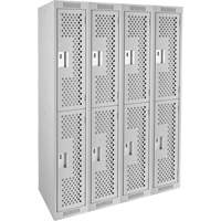 Clean Line Lockers, 2 -tier, Bank of 4, 48" x 12" x 72", Steel, Grey, Rivet (Assembled), Perforated Auto-Cam