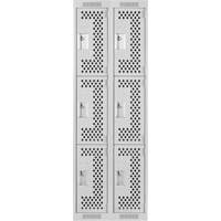 Clean Line Lockers, 3 -tier, Bank of 2, 24" x 12" x 72", Steel, Grey, Rivet (Assembled), Perforated Auto-Cam