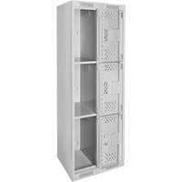 Clean Line Lockers, 3 -tier, Bank of 2, 24" x 12" x 72", Steel, Grey, Rivet (Assembled), Perforated Auto-Cam