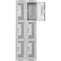 Clean Line Lockers, 3 -tier, Bank of 2, 24" x 12" x 72", Steel, Grey, Rivet (Assembled), Perforated Auto-Cam