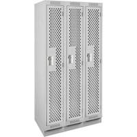 Clean Line Lockers, Bank of 3, 36" x 12" x 76", Steel, Grey, Rivet (Assembled), Perforated Auto-Cam