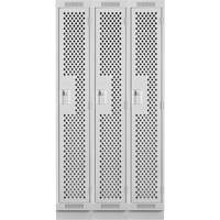 Clean Line Lockers, Bank of 3, 36" x 12" x 76", Steel, Grey, Rivet (Assembled), Perforated Auto-Cam