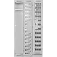 Clean Line Lockers, Bank of 3, 36" x 12" x 76", Steel, Grey, Rivet (Assembled), Perforated Auto-Cam