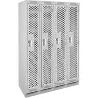 Clean Line Lockers, Bank of 4, 48" x 12" x 76", Steel, Grey, Rivet (Assembled), Perforated Auto-Cam