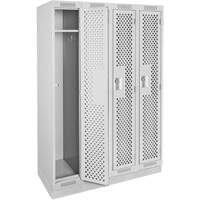 Clean Line Lockers, Bank of 4, 48" x 12" x 76", Steel, Grey, Rivet (Assembled), Perforated Auto-Cam