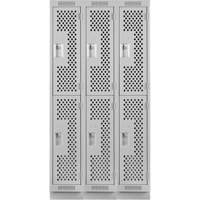 Clean Line Lockers, 2 -tier, Bank of 3, 36" x 12" x 76", Steel, Grey, Rivet (Assembled), Perforated Auto-Cam