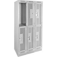 Clean Line Lockers, 2 -tier, Bank of 3, 36" x 12" x 76", Steel, Grey, Rivet (Assembled), Perforated Auto-Cam