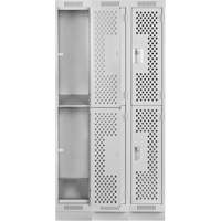 Clean Line Lockers, 2 -tier, Bank of 3, 36" x 12" x 76", Steel, Grey, Rivet (Assembled), Perforated Auto-Cam