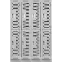 Clean Line Lockers, 2 -tier, Bank of 4, 48" x 12" x 76", Steel, Grey, Rivet (Assembled), Perforated Auto-Cam