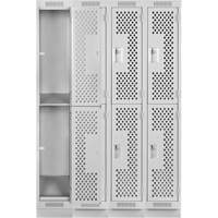 Clean Line Lockers, 2 -tier, Bank of 4, 48" x 12" x 76", Steel, Grey, Rivet (Assembled), Perforated Auto-Cam