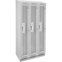 Clean Line Lockers, Bank of 3, 36" x 18" x 82", Steel, Grey, Rivet (Assembled), Perforated Auto-Cam