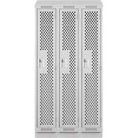 Clean Line Lockers, Bank of 3, 36" x 18" x 82", Steel, Grey, Rivet (Assembled), Perforated Auto-Cam
