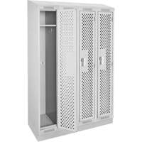 Clean Line Lockers, Bank of 4, 48" x 18" x 82", Steel, Grey, Rivet (Assembled), Perforated Auto-Cam