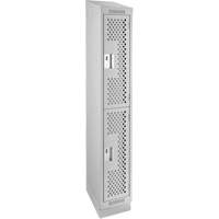 Clean Line Lockers, 2 -tier, 12" x 12" x 82", Steel, Grey, Rivet (Assembled), Perforated Auto-Cam
