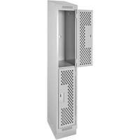 Clean Line Lockers, 2 -tier, 12" x 12" x 82", Steel, Grey, Rivet (Assembled), Perforated Auto-Cam
