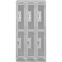 Clean Line Lockers, 2 -tier, Bank of 3, 36" x 12" x 82", Steel, Grey, Rivet (Assembled), Perforated Auto-Cam