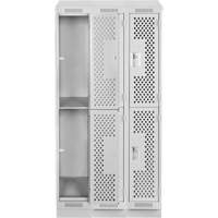 Clean Line Lockers, 2 -tier, Bank of 3, 36" x 12" x 82", Steel, Grey, Rivet (Assembled), Perforated Auto-Cam