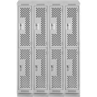 Clean Line Lockers, 2 -tier, Bank of 4, 48" x 12" x 82", Steel, Grey, Rivet (Assembled), Perforated Auto-Cam