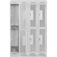 Clean Line Lockers, 2 -tier, Bank of 4, 48" x 12" x 82", Steel, Grey, Rivet (Assembled), Perforated Auto-Cam