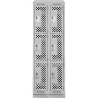 Clean Line Lockers, 3 -tier, Bank of 2, 24" x 18" x 82", Steel, Grey, Rivet (Assembled), Perforated Auto-Cam