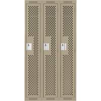 Clean Line Lockers, Bank of 3, 36" x 12" x 72", Steel, Beige, Rivet (Assembled), Perforated Auto-Cam