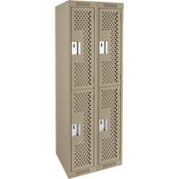 Clean Line Lockers, 2 -tier, Bank of 2, 24" x 12" x 72", Steel, Beige, Rivet (Assembled), Perforated Auto-Cam