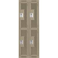 Clean Line Lockers, 2 -tier, Bank of 2, 24" x 12" x 72", Steel, Beige, Rivet (Assembled), Perforated Auto-Cam